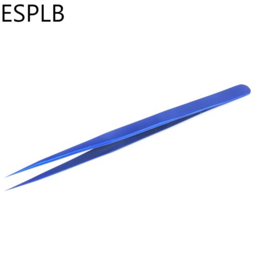 Blue Flying Line Ultra Thin Slim Sharp Tweezers Stainless Steel Straight Tip Hardened