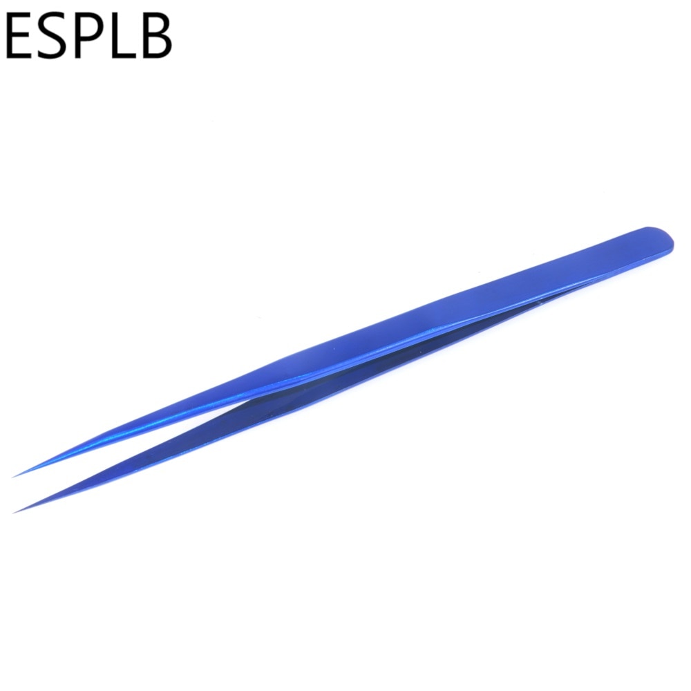 Blue Flying Line Ultra Thin Slim Sharp Tweezers Stainless Steel Straight Tip Hardened