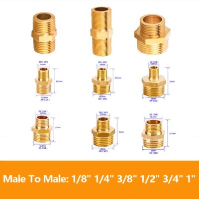 1/8" 1/4" 3/8" 1/2" 3/4" 1" Male Thread Brass Pipe Equal Reducing Nipple Fittings