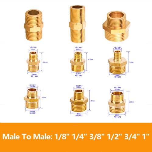 1/8" 1/4" 3/8" 1/2" 3/4" 1" Male Thread Brass Pipe Equal Reducing Nipple Fittings
