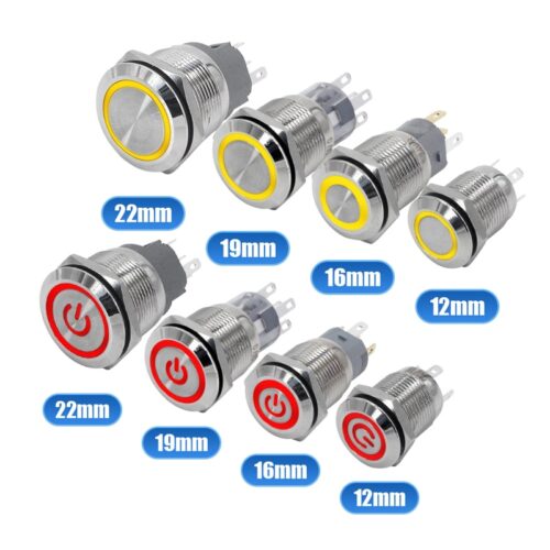 LED Stainless Steel Push Button Waterproof Switches 5v 12v 24v 220v 12/16/19/22mm